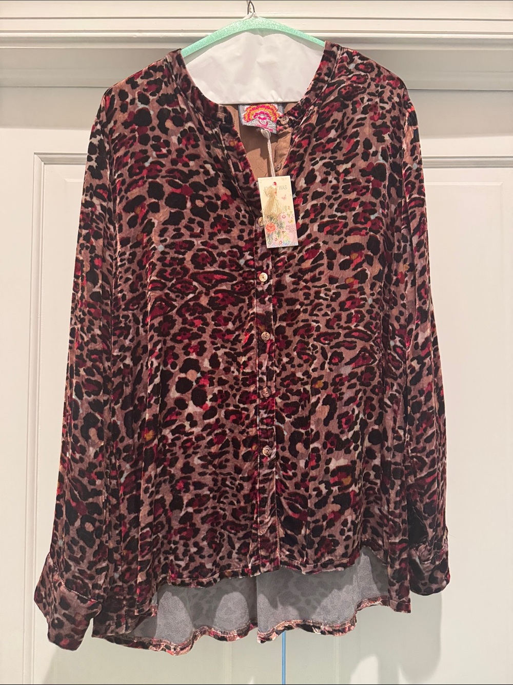 Johnny Was Leopard Velvet Button Down Shirt-Size Large